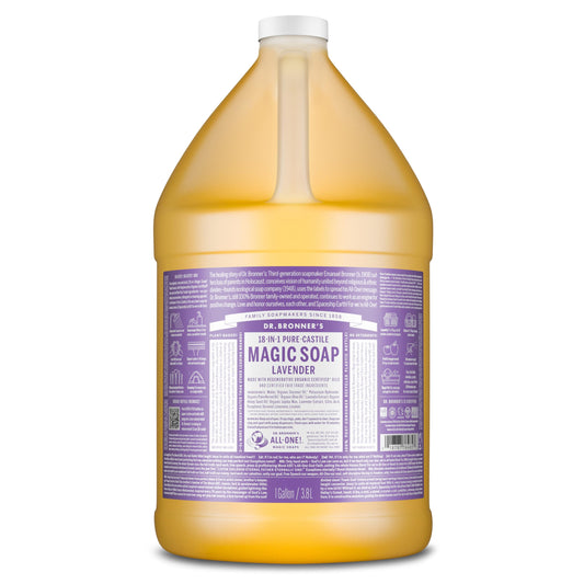 Dr. Bronner's Pure-Castile Magic Soap Liquid (Lavender, 1 Gallon) - Made with Regenerative Organic Certified Oils- For Face, Hair, Laundry, Dishes