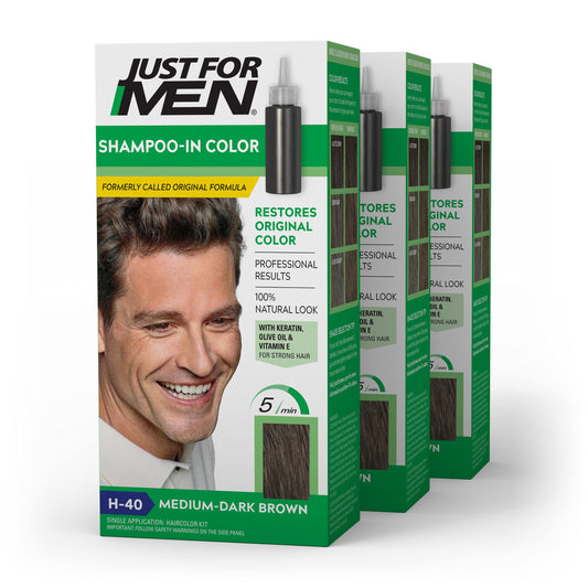 Just For Men Shampoo-In Color (Formerly Original Formula), Mens Hair Color with Keratin and Vitamin E for Stronger Hair - Medium-Dark Brown, H-40