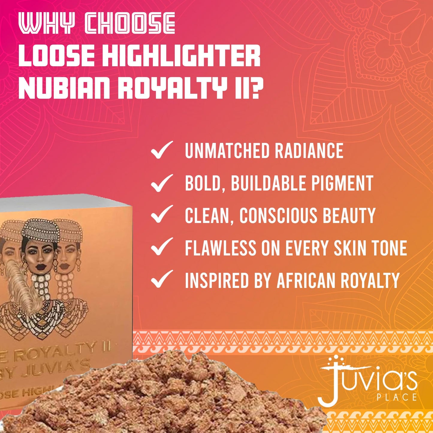 Juvia's Place Loose Highlighter Nubian Royalty 2 - Illuminating Loose Powder Highlighter Makeup, Shimmer Powder that gives Radiant Glow - Suitable
