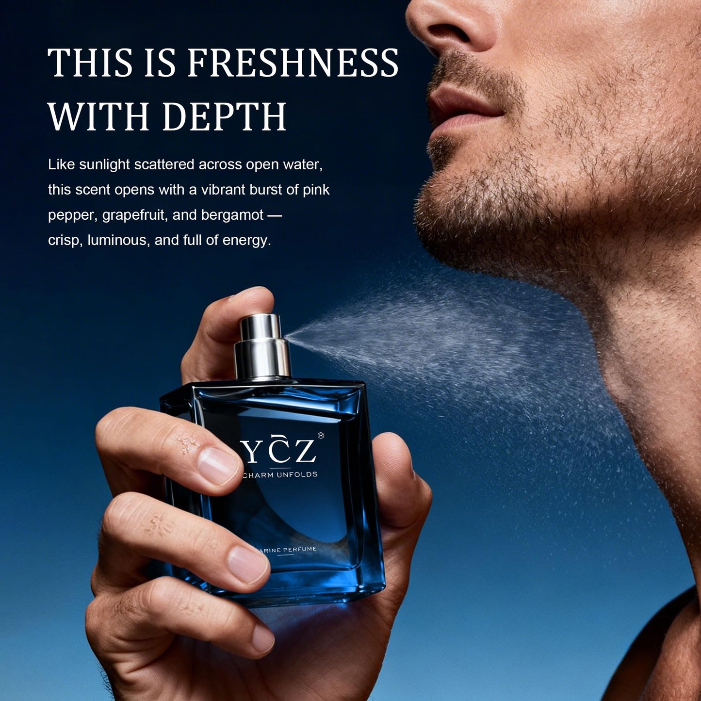 Ycz Midnight Marine Eau de Parfum, 1.7 Fl Oz (50 mL), Long-Lasting Perfume for Men, Aquatic Woody Fragrance with Grapefruit, Ginger & Cedar Notes Beauty and Personal Care Ycz