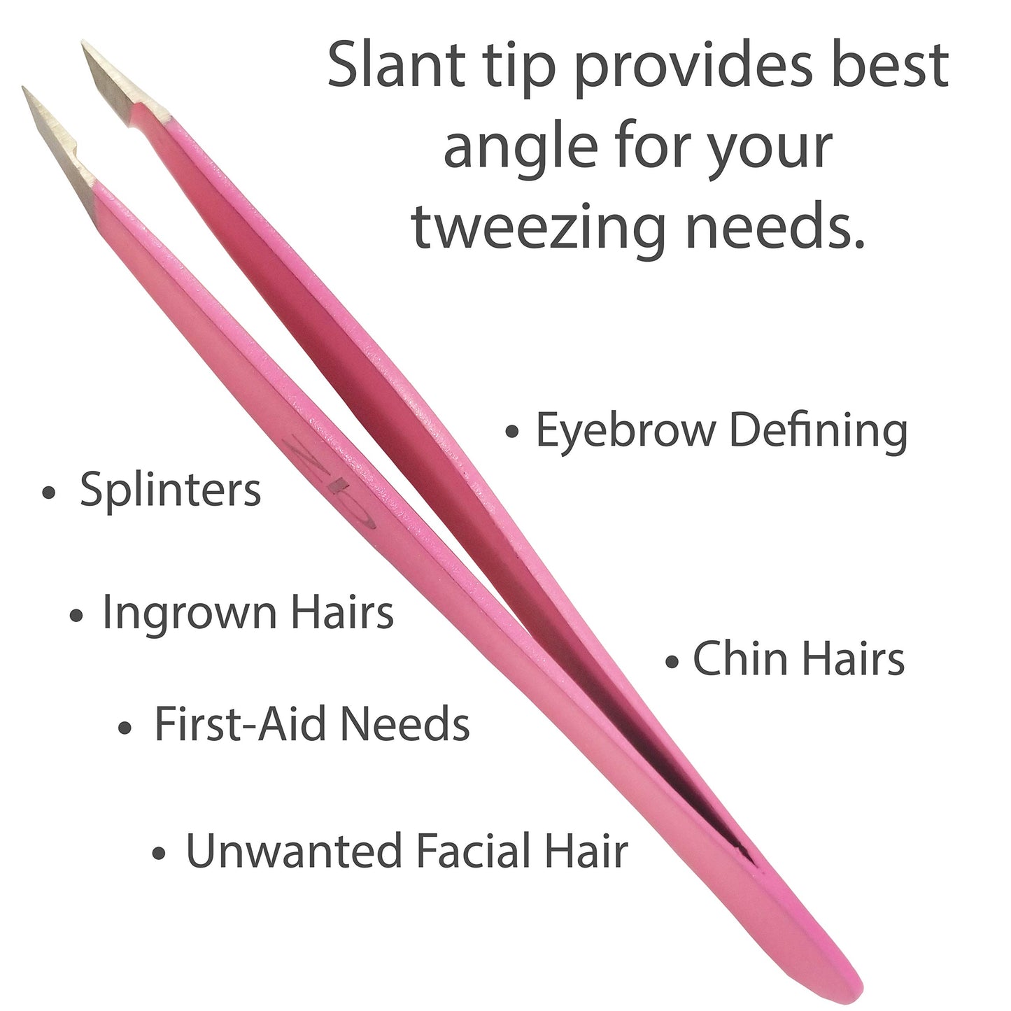 Tweezers - Surgical Grade Stainless Steel - Slant Tip for Expert Eyebrow Shaping and Facial Hair Removal - with Protective Pouch (Bubblegum Pink)