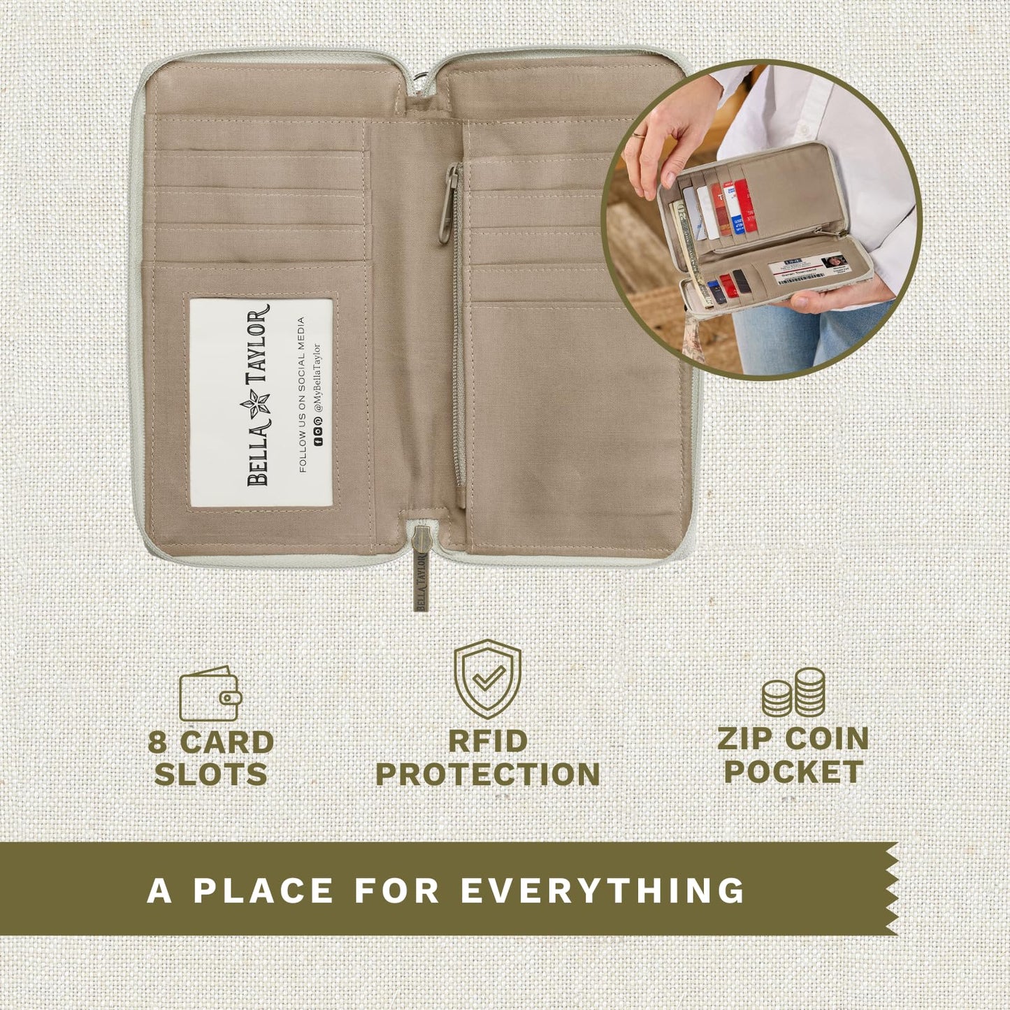 Bella Taylor Cell Phone Wallet for Women | with Detachable Wristlet, Smartphone Pocket and RFID Protection | Cameo Rose
