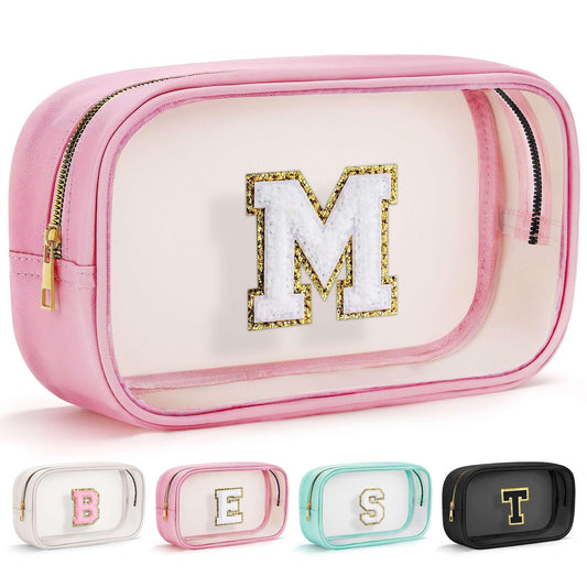 YOOLIFE Graduation & Teacher Gifts – Clear Travel Makeup Bag, Preppy Cosmetic Toiletry Organizer, Pink Gift for Girls, Teens & Girlfriend