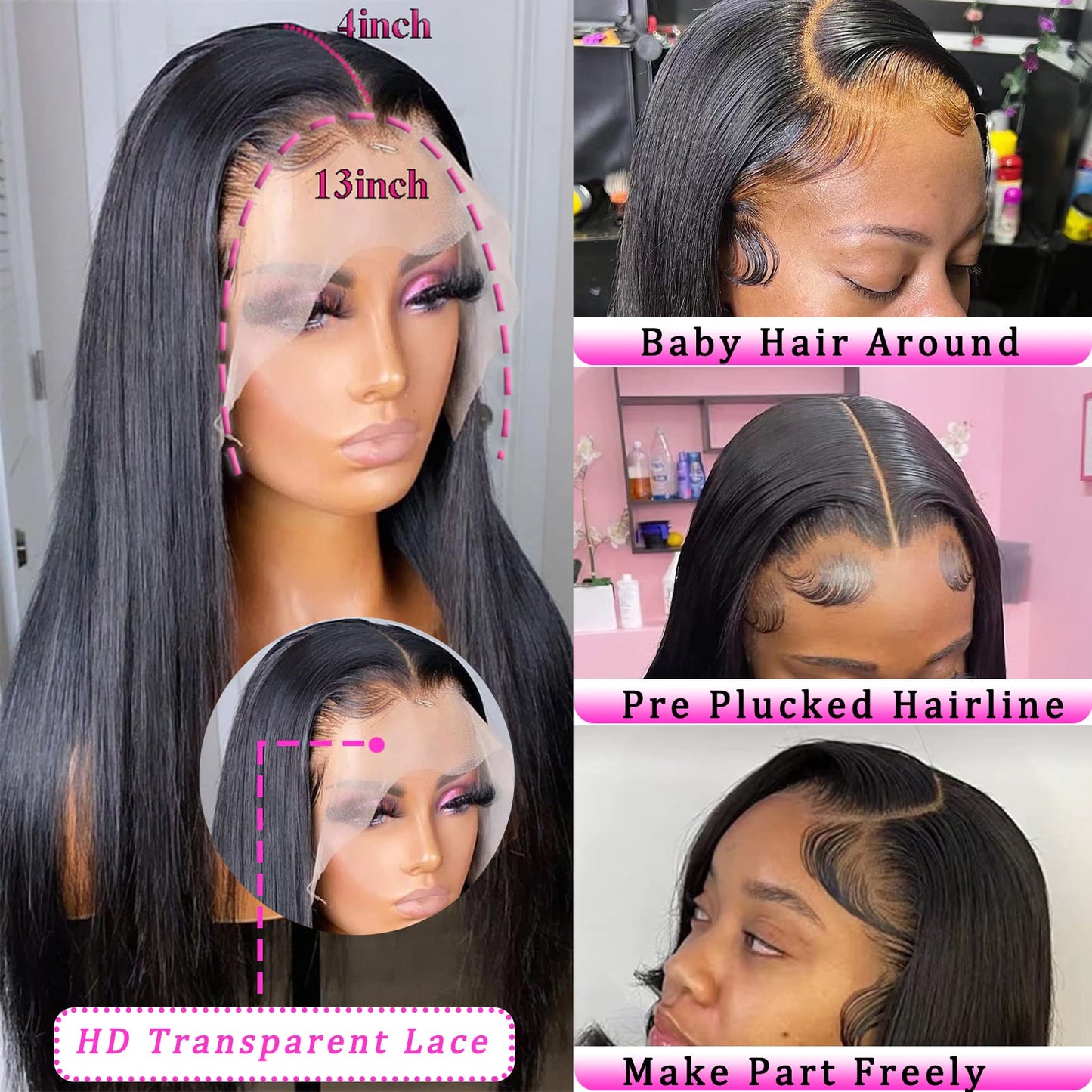 bunGiol 28Inch Lace Front Wigs Human Hair 180% Density 13x4 HD Transparent Straight Lace Front Wigs Human Hair Pre Plucked Brazilian Virgin Hair Lace Beauty and Personal Care bunGiol