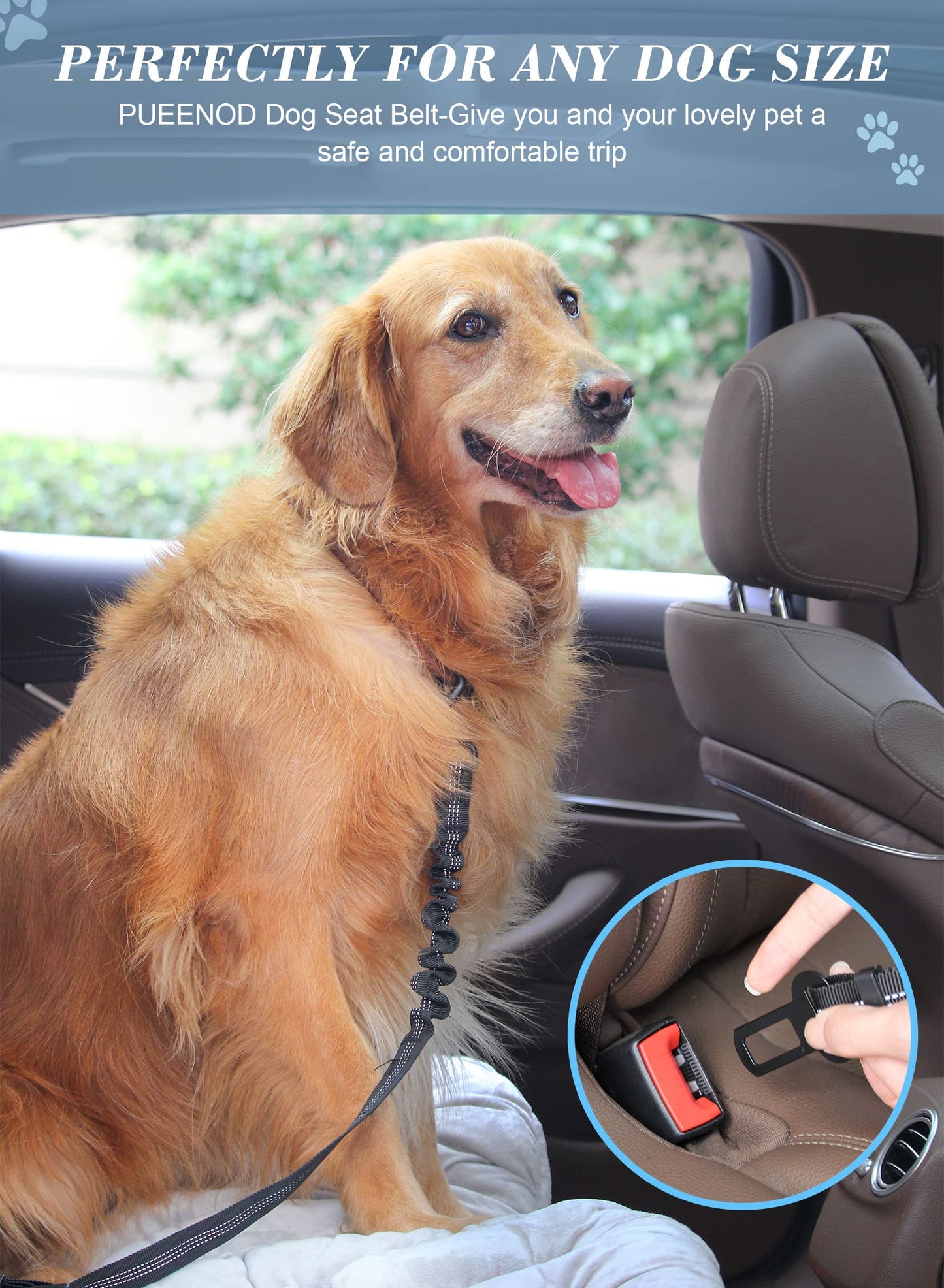 2 Pack Adjustable Dog Seat Belts – Nylon Pet Safety Car Harness with Elastic Bungee, Reflective & Durable Design for Vehicle Travel