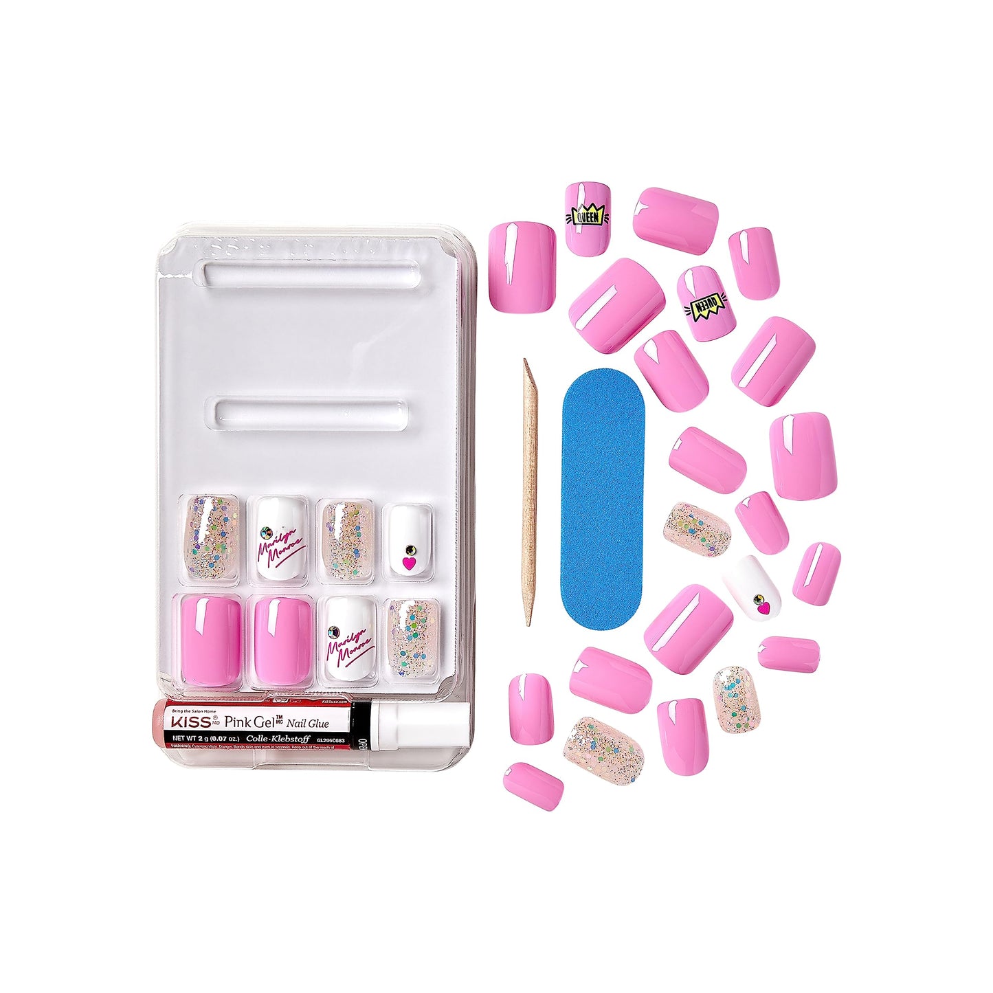 Marilyn Monroe x KISS Limited Edition Glue-On Nails, 28 Fake Nails, Gel Nail Glue Net Wt. 2g (0.07 Oz.), Mini Nail File, Wooden Manicure Stick Beauty & Personal Care KISS