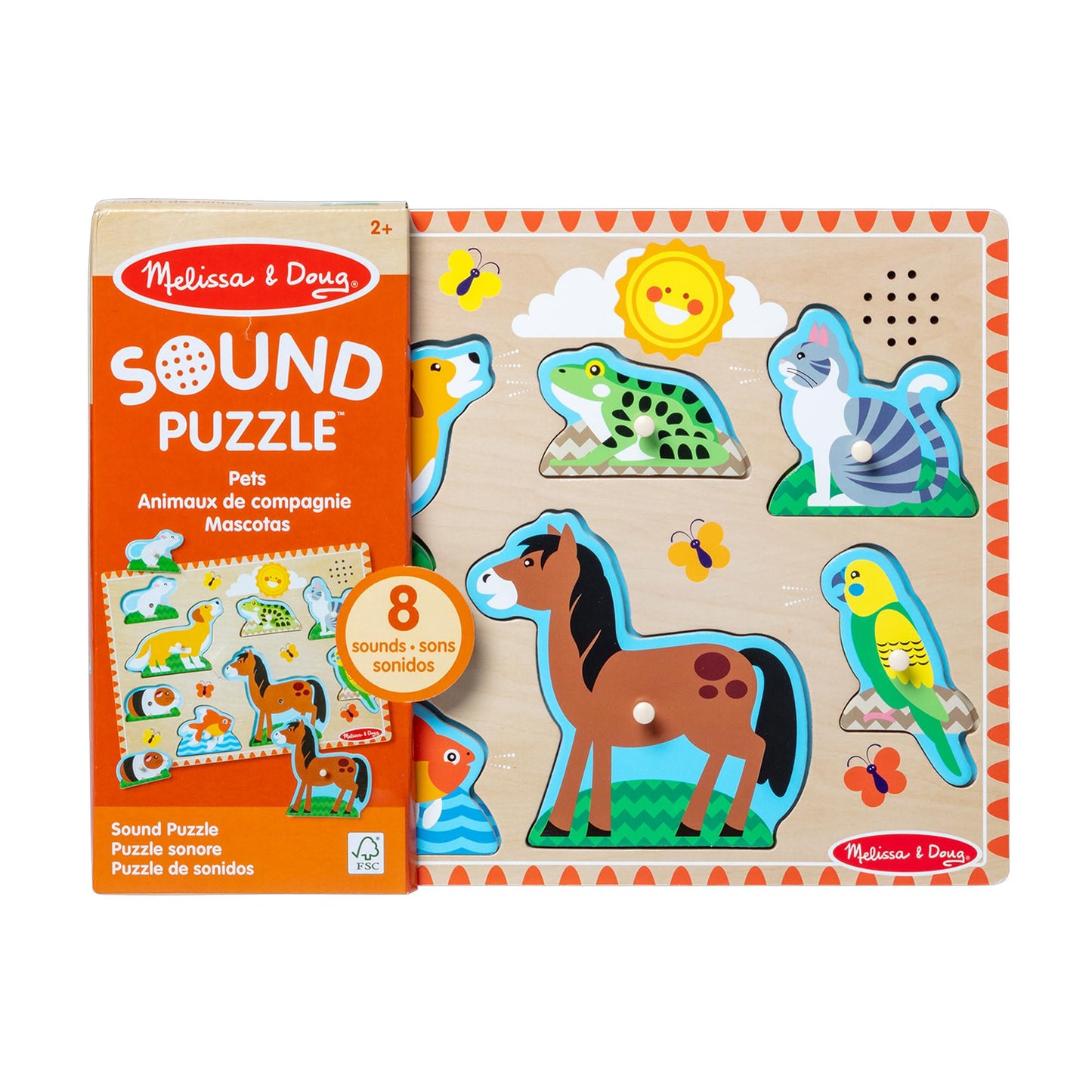 Melissa & Doug Pets Sound Puzzle - Wooden Peg Puzzle With Sound Effects (8 pcs)
