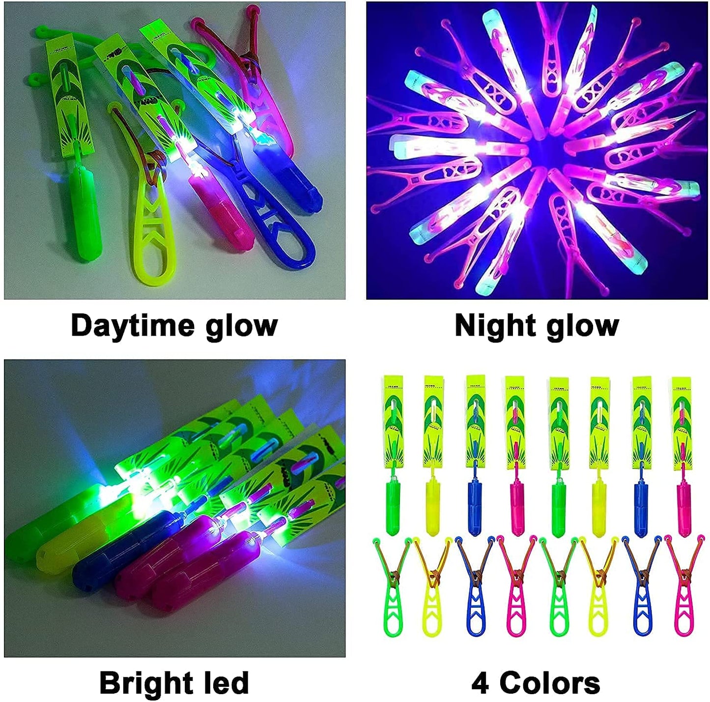 Rocket Copters Slingshot LED Light Up Helicopters, 6 Copters and 3 Launchers - As Seen on TV for Unisex Children