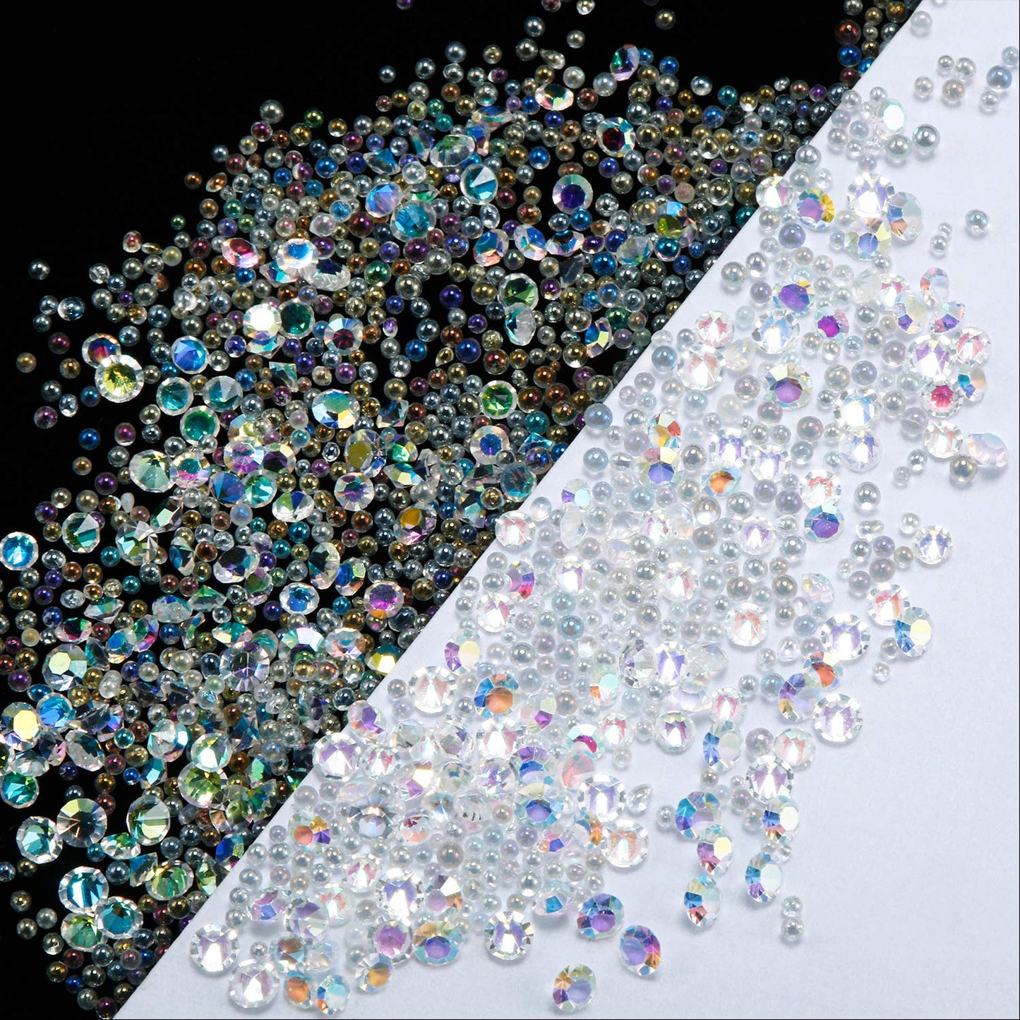 Blulu 18000 Pcs Tiny Nail Rhinestones 0.8/1.2mm Nail Charms Micro AB Glass Gems Iridescent Crystal Pixie Caviar Bead Diamonds Gravel for Art Manicure