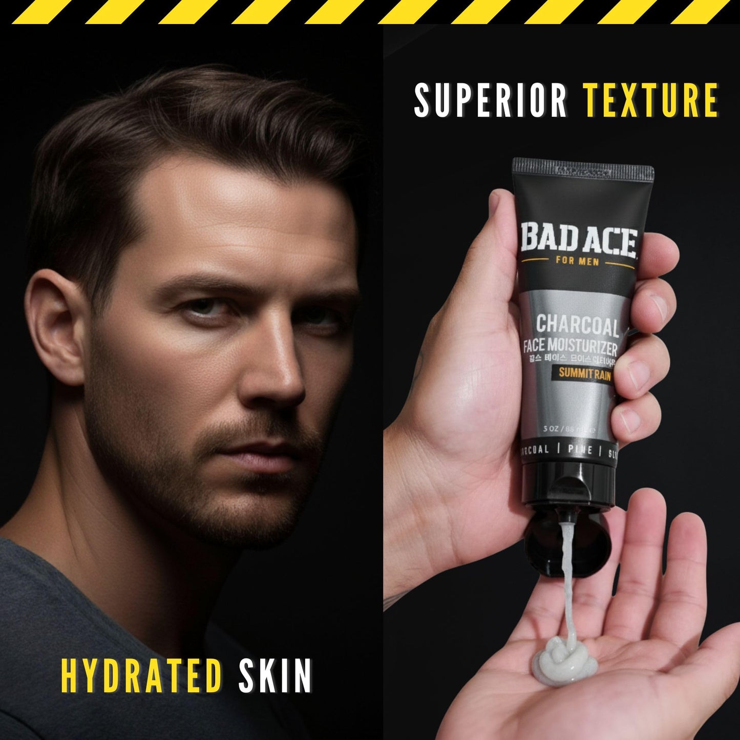 BAD ACE Daily Men's Face Moisturizer for Oily Skin, Premium Korean Skin Care Hydrating Facial Cream, Charcoal Face Lotion with Natural Extracts, Men’s