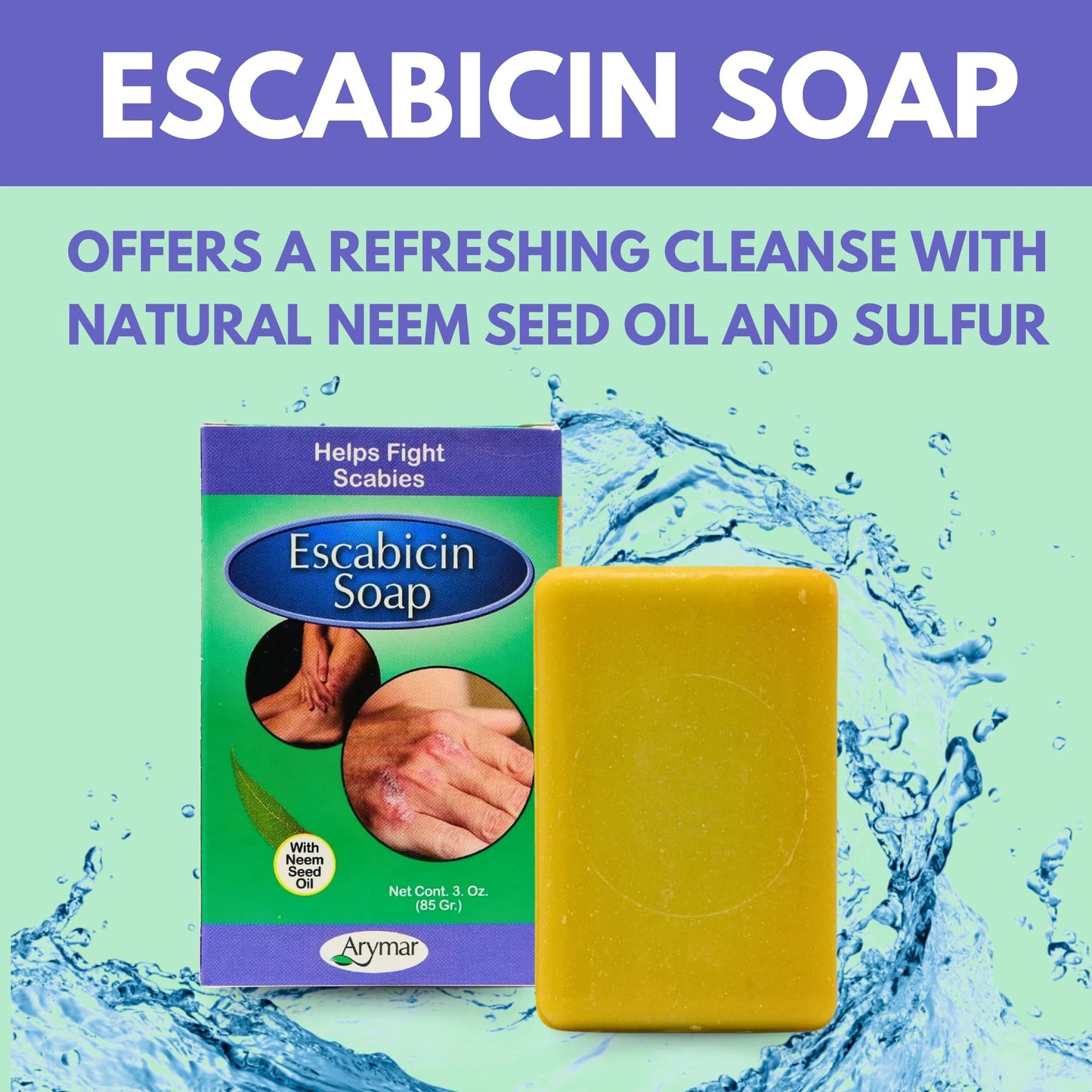 Arymar Escabicin Sulfur Soap Bar with Neem Oil: 3 oz Deep Cleansing Formula for Oily Skin, Natural Bar for Body and Face, Helps Clear Pores