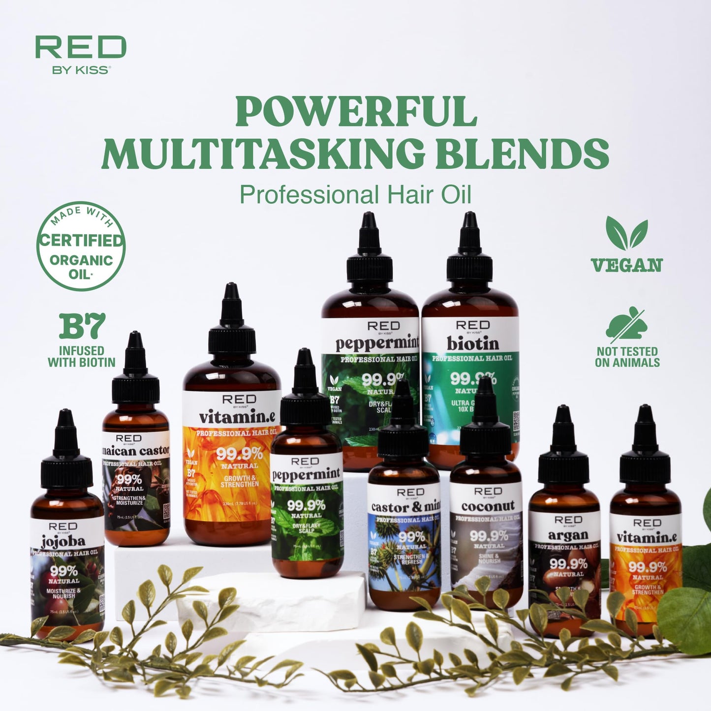 Red by Kiss Professional 99.9% Natural Hair Oil, Organic Vegan Oil Blend for Dry & Itchy Scalp Relief, Hydrating Biotin Infused, Nourish Add Shine