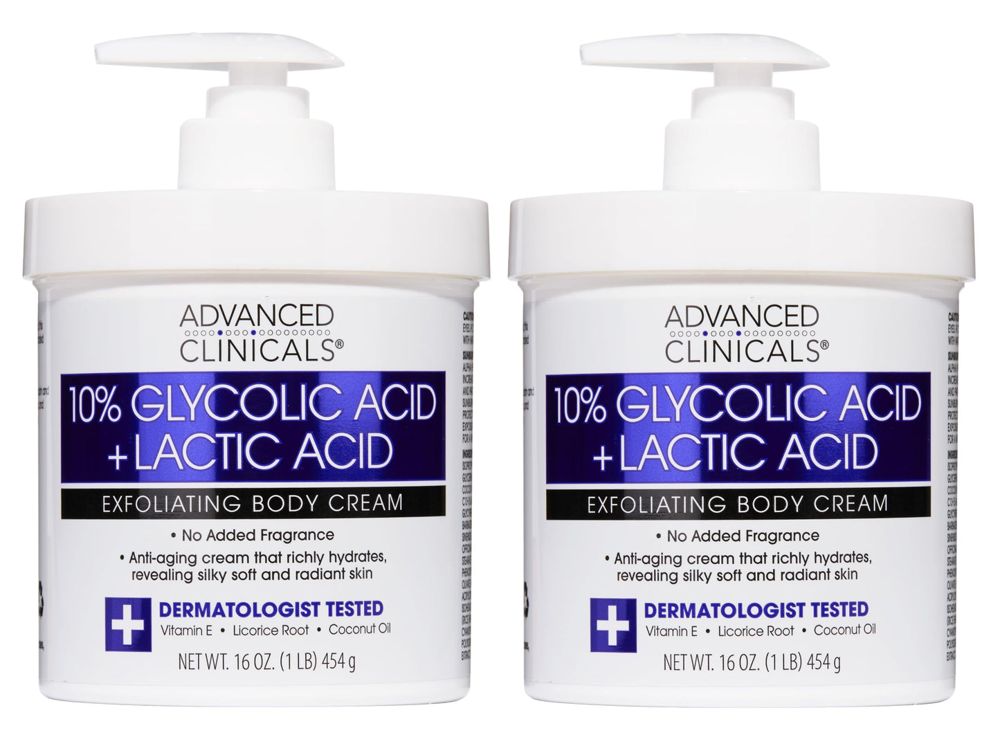 Advanced Clinicals 10% Glycolic Acid + Lactic Acid Lotion Exfoliant Moisturizing Cream With Hyaluronic Acid Moisturizer | AHA Exfoliating Body Cream