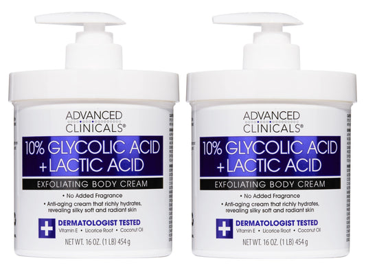 Advanced Clinicals 10% Glycolic Acid + Lactic Acid Lotion Exfoliant Moisturizing Cream With Hyaluronic Acid Moisturizer | AHA Exfoliating Body Cream