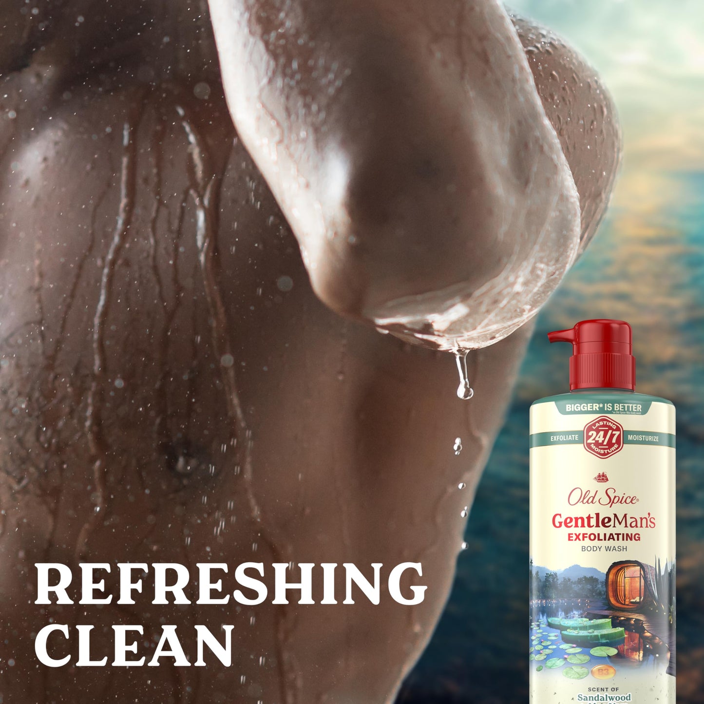 Old Spice GentleMan's Exfoliating & Moisturizing Body Wash for Men, 24/7 Shower Fresh with Long Lasting Scent, Renewing Vitamin B3 Blend, Sandalwood +