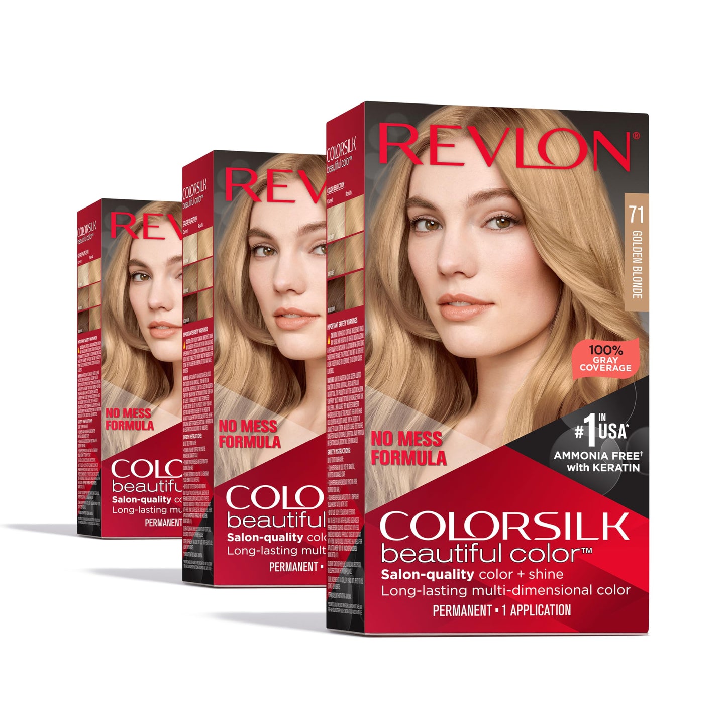 Revlon Colorsilk Beautiful Color Permanent Hair Color, (OLD VERSION) 71 Golden Blonde (Pack of 3)