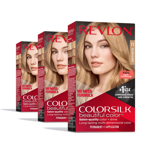 Revlon Colorsilk Beautiful Color Permanent Hair Color, (OLD VERSION) 71 Golden Blonde (Pack of 3) Beauty & Personal Care REVLON