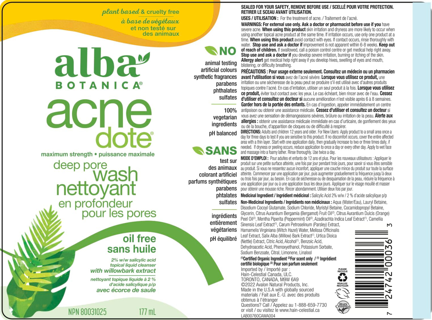 ALBA BOTANICA Acnedote Deep Pore Wash, 177 ML