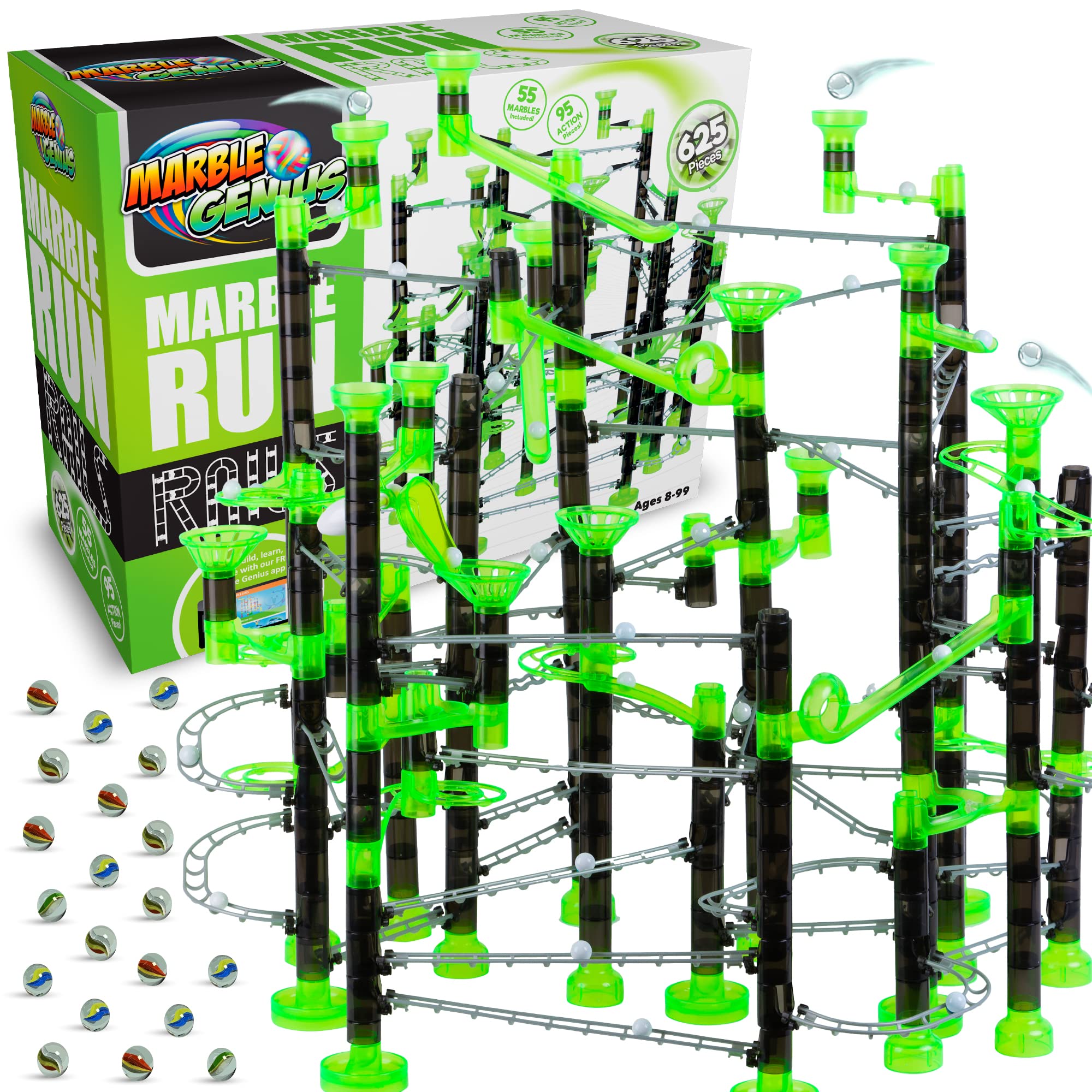Marble Genius Marble Rails Extreme 625pcs Set – STEM Marble Run with 5 ...