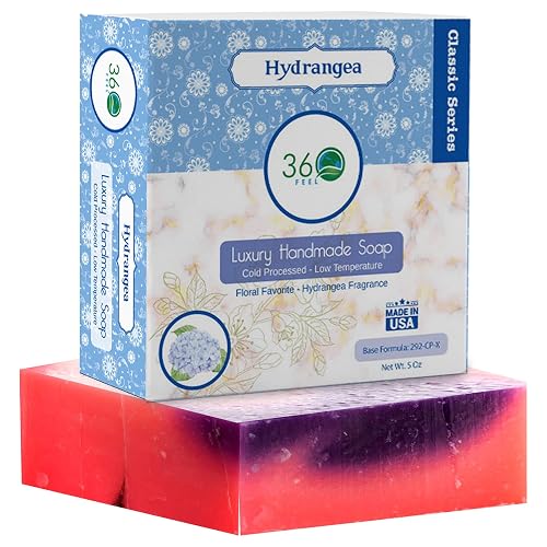 360Feel Hydrangea Soap - Made in The USA - Castile Handmade All Natural Cold Processed - Infused with Hydrangea Scent for Gentle Cleanse & Rich