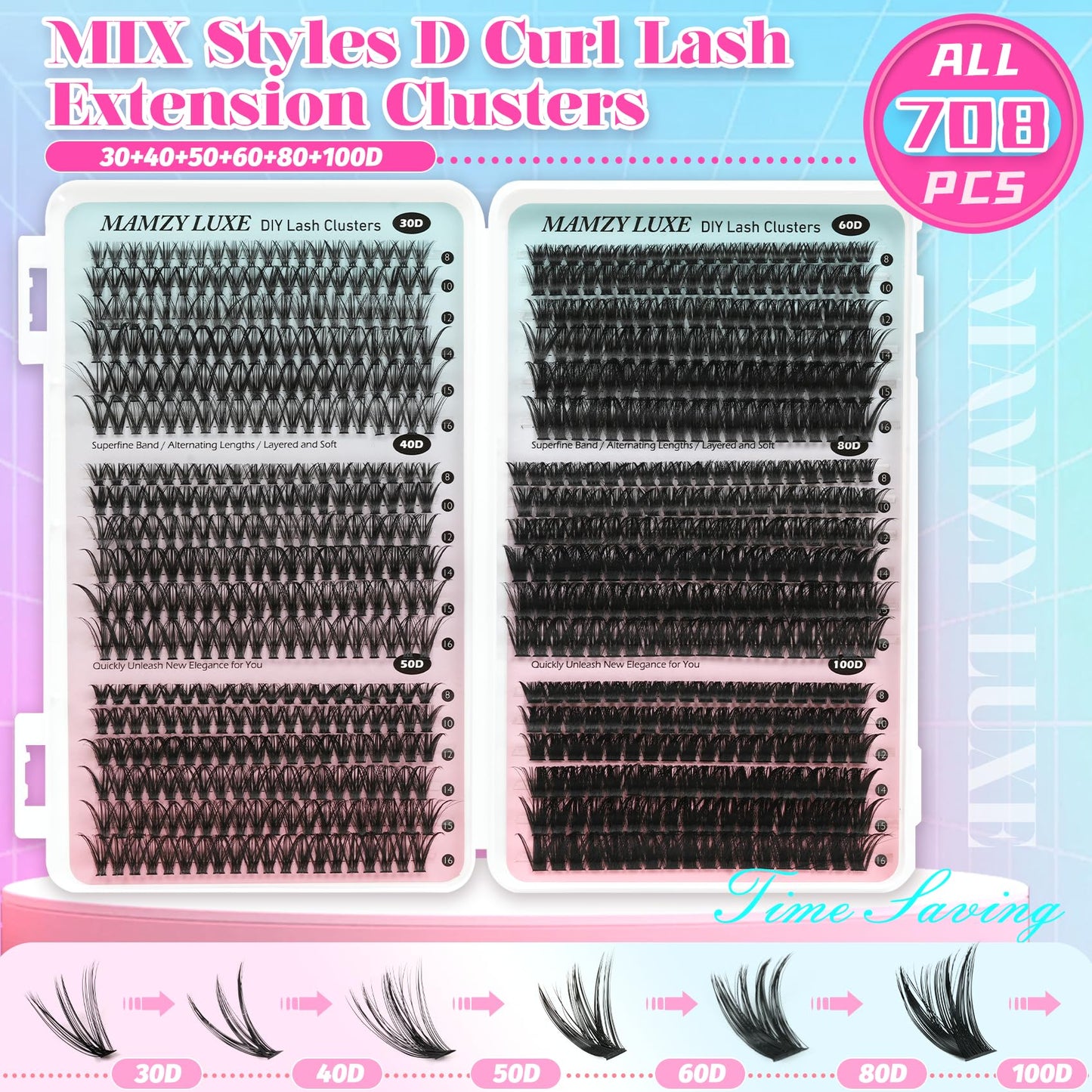 Lash Clusters 708PCS Cluster Eyelash Extensions 10-16MM Wispy Lashes Clusters 30+40+50+60+80+100D Eyelash Clusters Mix Daily Look Fake Eyelashes Beauty and Personal Care Mamzy Luxe