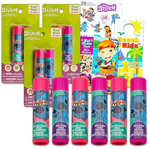 Stitch Lip Balm Tube Bundle for Girls - 6 Pack of Stitch Lip Balm in Assorted Flavors Plus Stickers, More | Stitch Party Favors