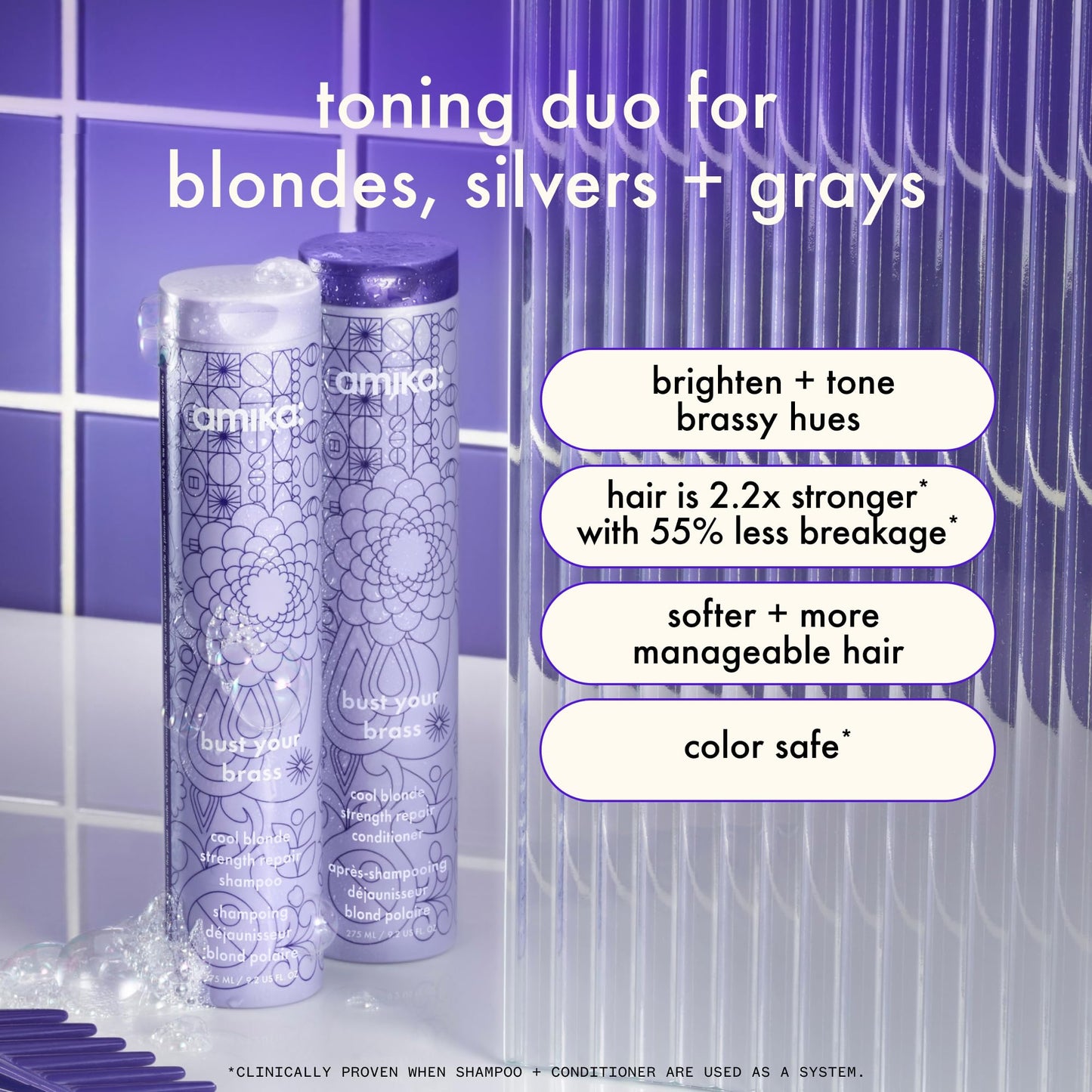 amika bust your brass cool blonde strength repair shampoo, 1000ml Beauty and Personal Care Amika