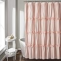 Lush Decor Darla Ruched Floral Bathroom Shower Curtain, 72” x 72”, Blush