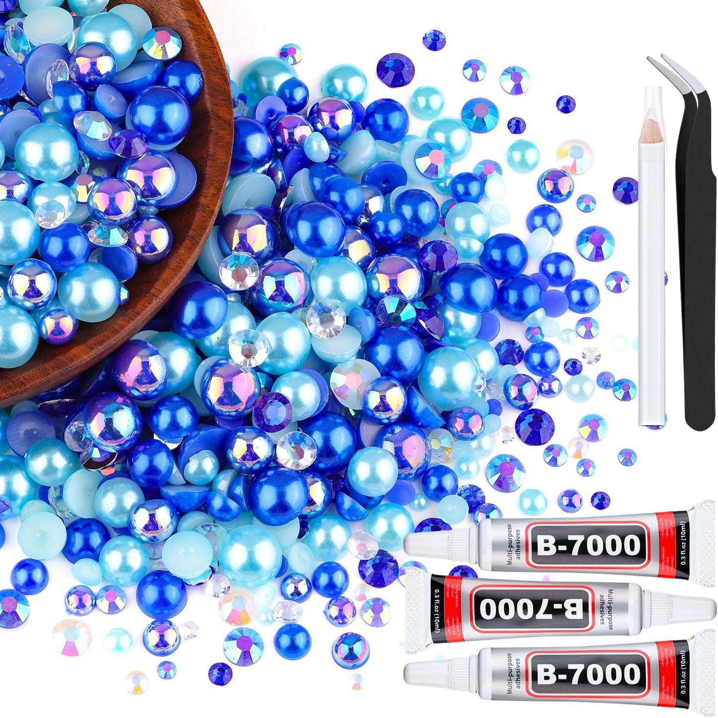80g 3-10mm Flatback Pearls and Rhinestones for Bedazzling Kit(Dark Blue) Beauty and Personal Care TINKRSTUFF Default Title