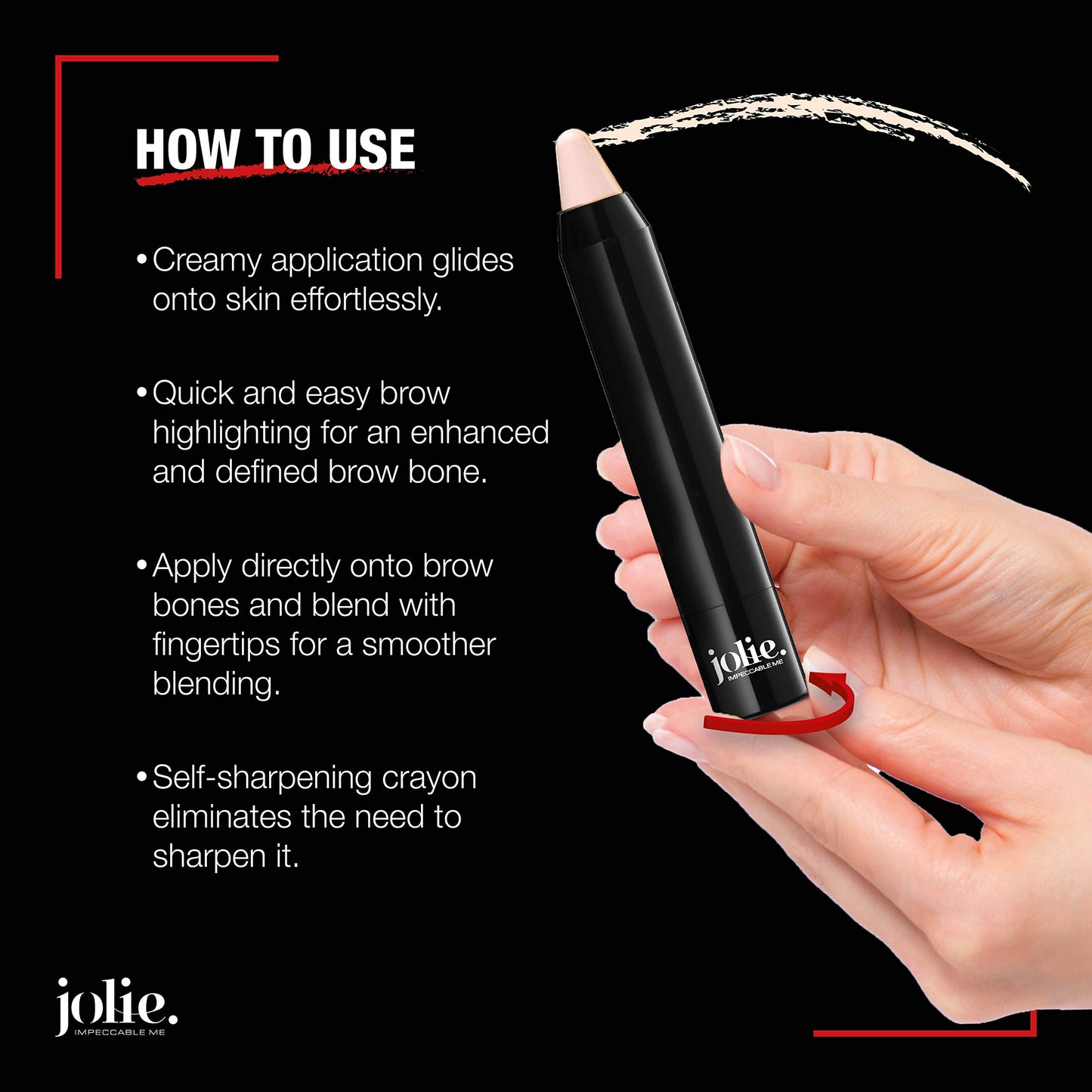 Jolie Eyebrow Perfecting Brightener & Highlighter, Creamy Self Sharpening Crayon Stick, Satin Finish (Champagne Beige)