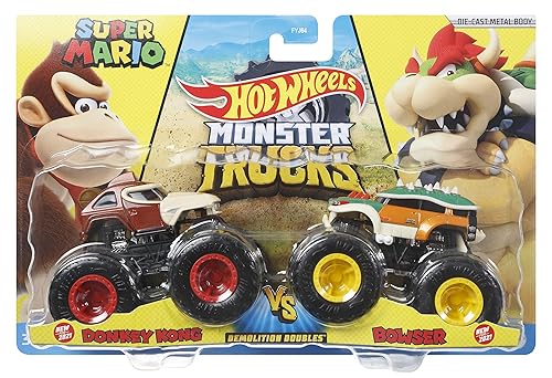 Hot Wheels Monster Trucks Pack 2 Nintendo Toy Cars 1:64 Scale Gift for Kids 3+ Years (Mattel HDH82)