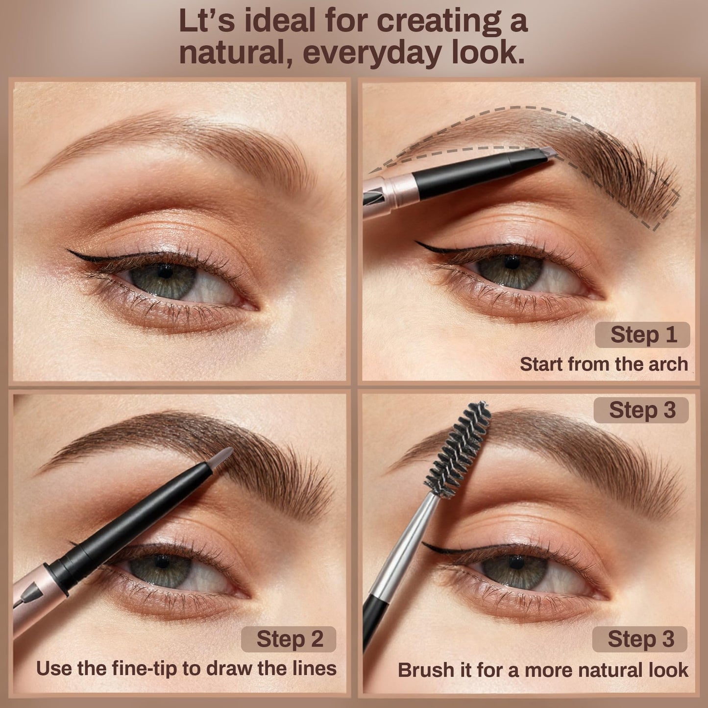 2 Pack Eyebrow Pencil, Waterproof Eyebrow Makeup with Dual Ends, Professional Brow Enhancing Kit with Eyebrow Brush (Dark Brown #1)