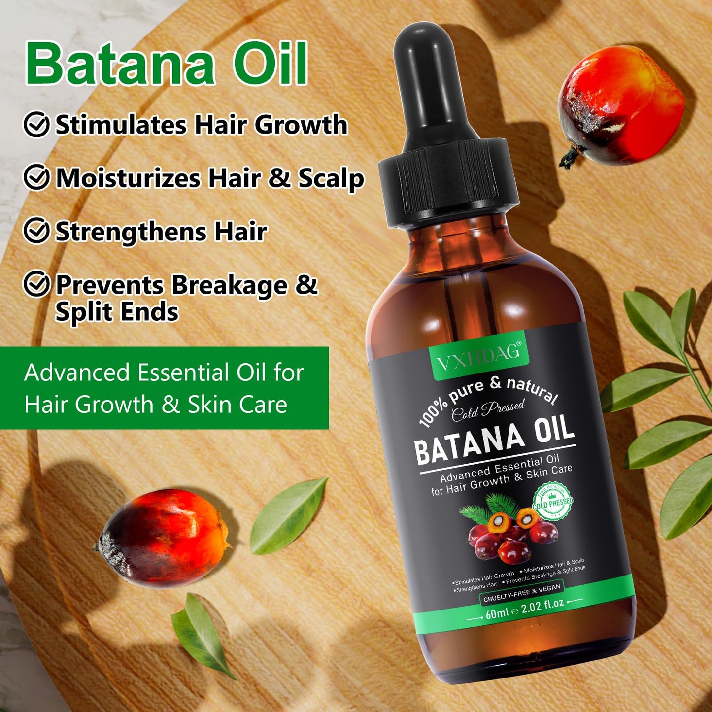 VXHDAG Batana Oil - 100% Pure & Natural from Honduras for Hair Growth, Eliminates Split Ends, Enhances Radiance & Nourishment for All Hair Types, 2.02 Beauty and Personal Care VXHDAG