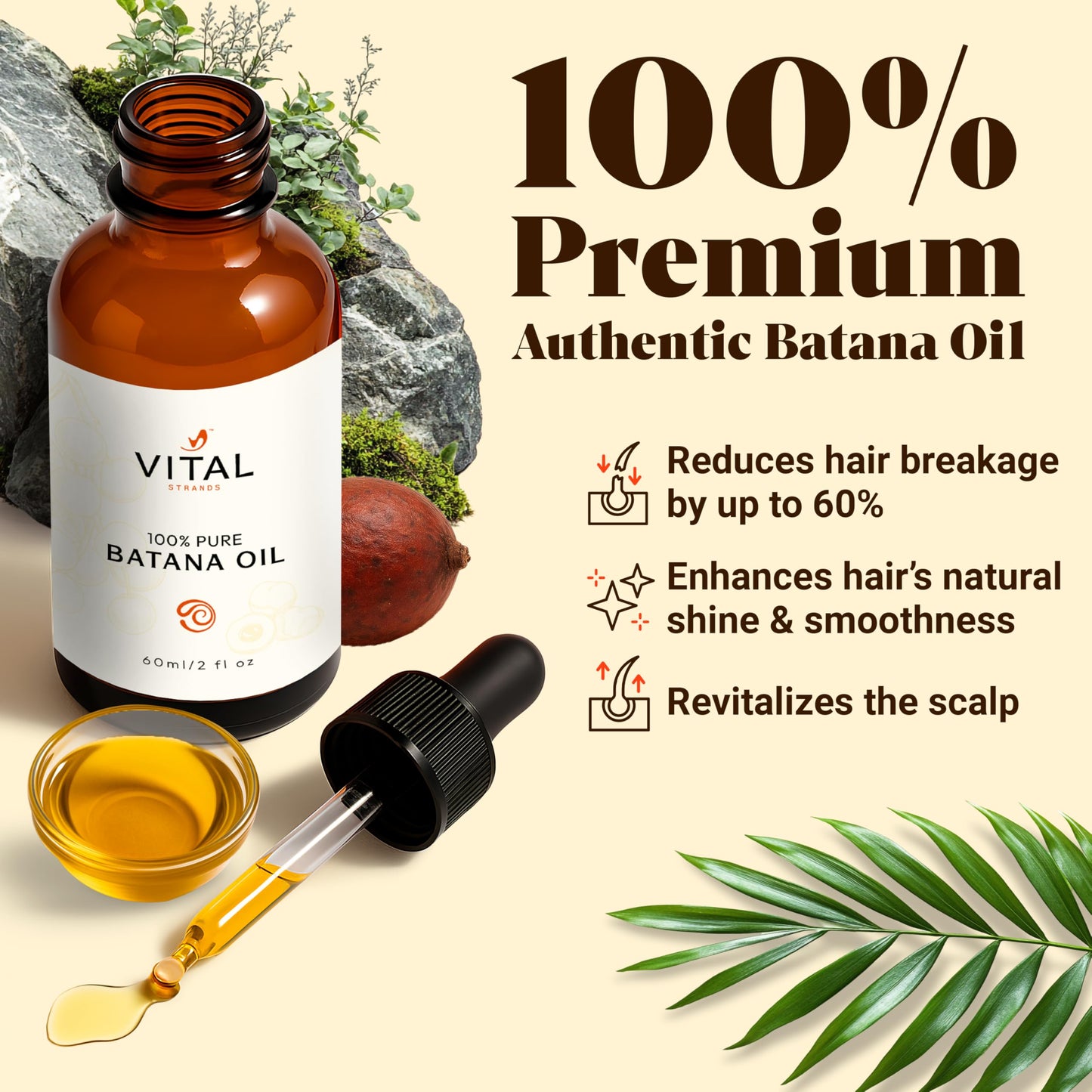 Vital Strands Batana Oil for Hair Growth - 100% Pure & Organic Botana Oil from Honduras - Strengthens, Thickens & Restores Natural Hair - Cold Pressed