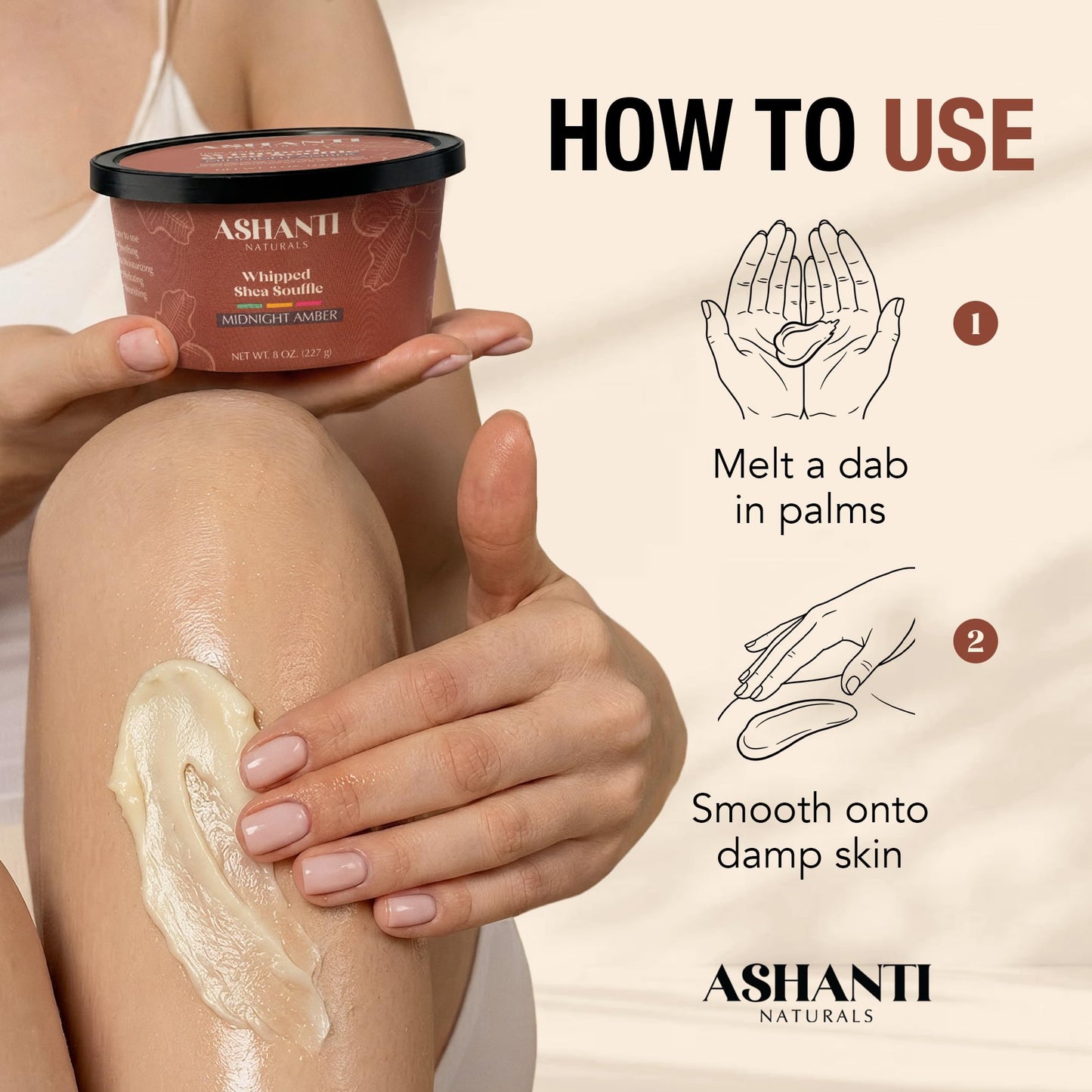 Ashanti Naturals Scented Whipped Shea Butter for Skin | African Body Butter for Women w/Coconut, Almond Oil (Midnight Amber Souffle, 8 oz)