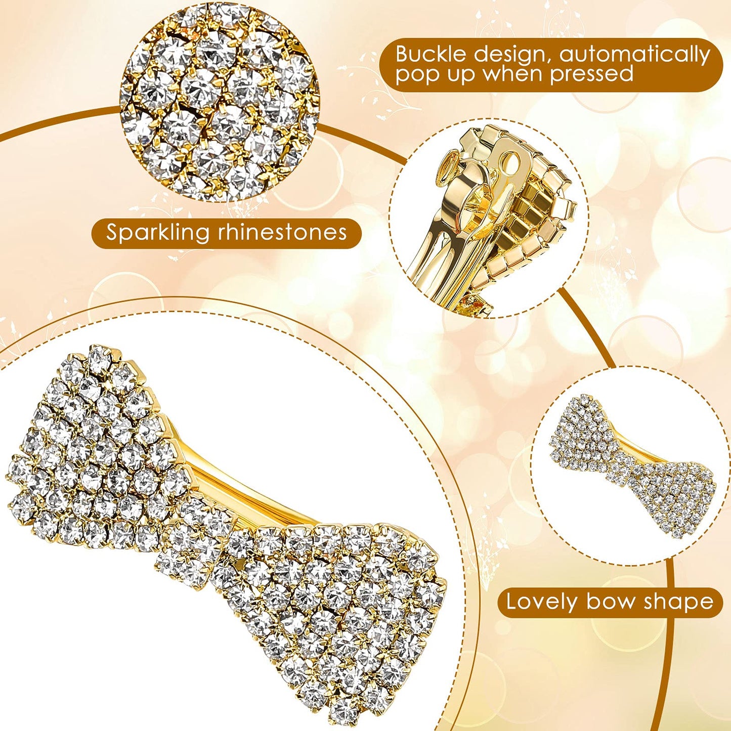 WILLBOND 6 Pcs Crystal Rhinestone Hair Clip Sparkly Bling Silver Gold Cute Bows Wedding Barrette for Women Mini Alligator Diamond Clip Bridal Hair