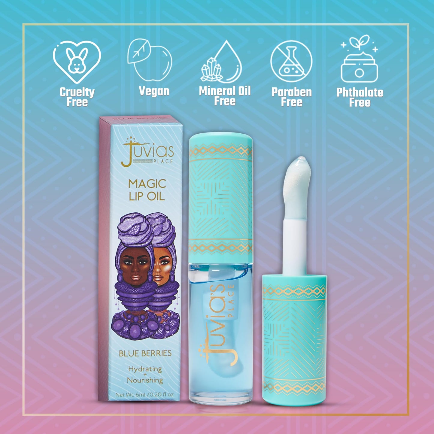 Juvia's Place Magic Lip Oil - Blue Berries - Smooth, Hydrating w/Vitamin E for Soft, Glossy, Juicy Lips - Infused with Fruit Extracts - Tinted,