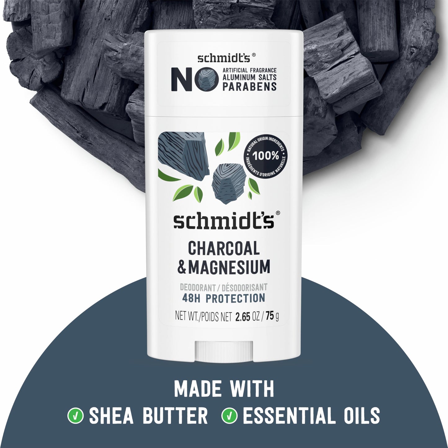 Schmidt's Aluminum-Free Vegan Deodorant Charcoal & Magnesium with 24 Hour Odor Protection, for Women and Men, Natural Ingredients, Cruelty-Free, 2.65 Beauty and Personal Care Schmidt's