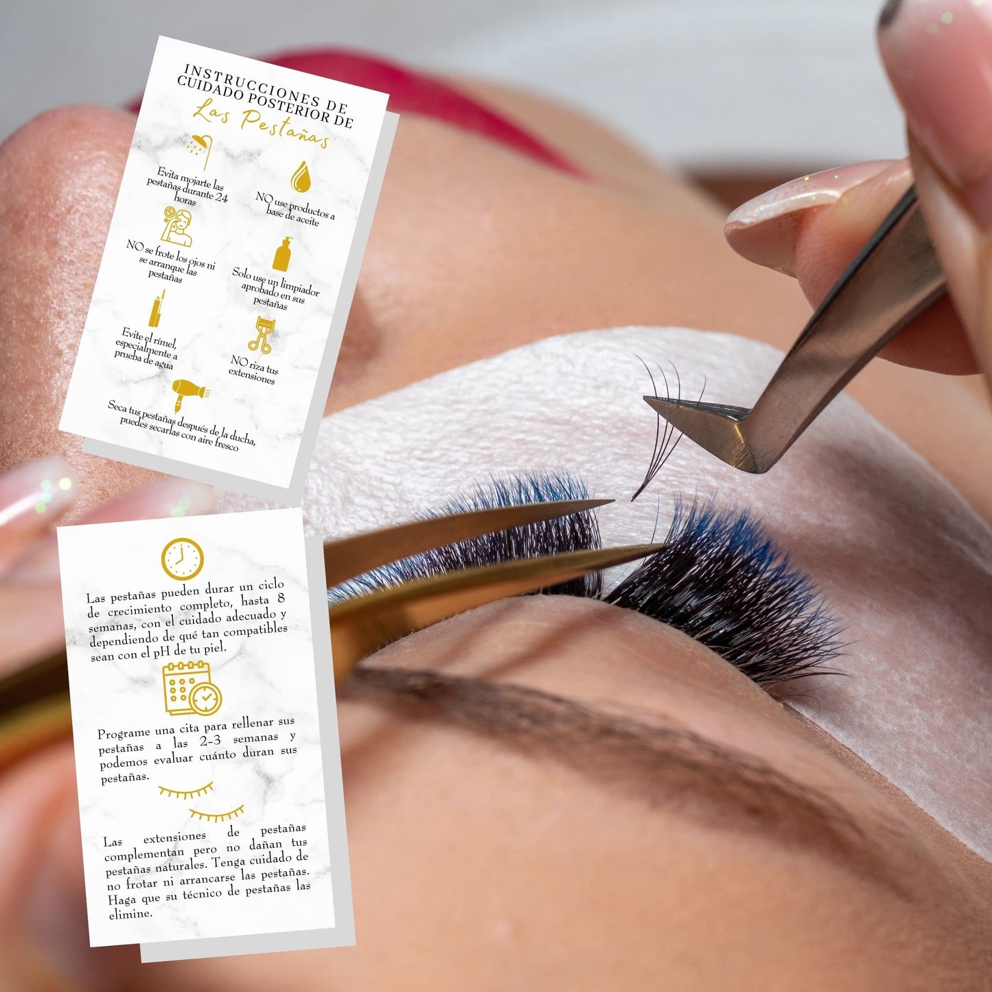 Spanish Lash Aftercare Instructions | 50pk | Cuidado Posterior de la Extensión de Pestañas | 2 x 3.5” inch Card for clients | Eyelash Extension