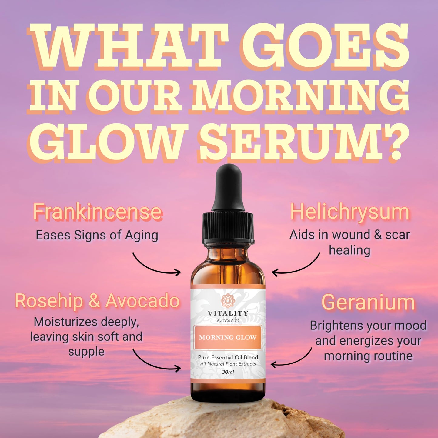 Vitality Extracts Morning Glow - Daily Moisturizing Serum, Avocado Oil, Tone, Rosehip, Vegan, Supple Skin, Radiant, All Skin Types, Hydrates