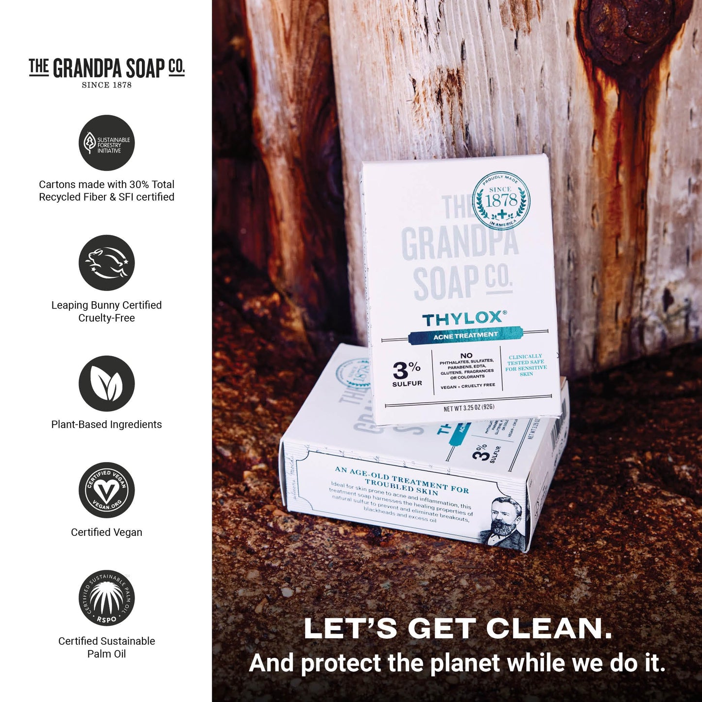 The Grandpa Soap Co. Thylox Acne Treatment Bar Soap - With 3% Natural Sulfur - Prevents and Eliminates breakouts - For Acne Prone Skin - Safe