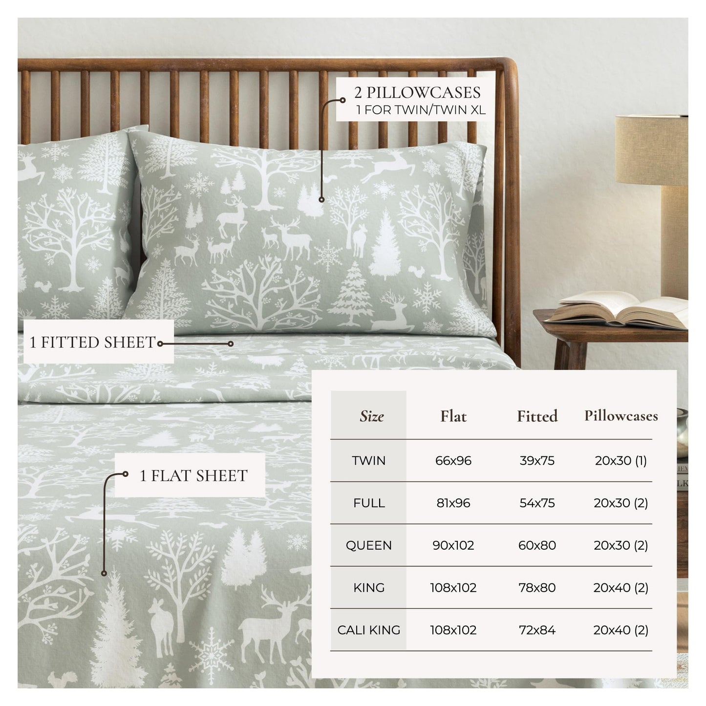 Great Bay Home Flannel Sheet Set Queen Size - 100% Turkish Cotton, Double-Brushed, Lodge-Printed Bed Sheets - Ultra-Soft, Cozy, 4-Piece Bedding Set