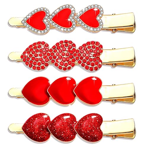 PHALIN 4PCS Valentine’s Day Hair Clips Rhinestone Heart Hairpins for Women Sweet Love Alligator Clips Barrettes Sparkling Styling Hair Accessory (4PCS