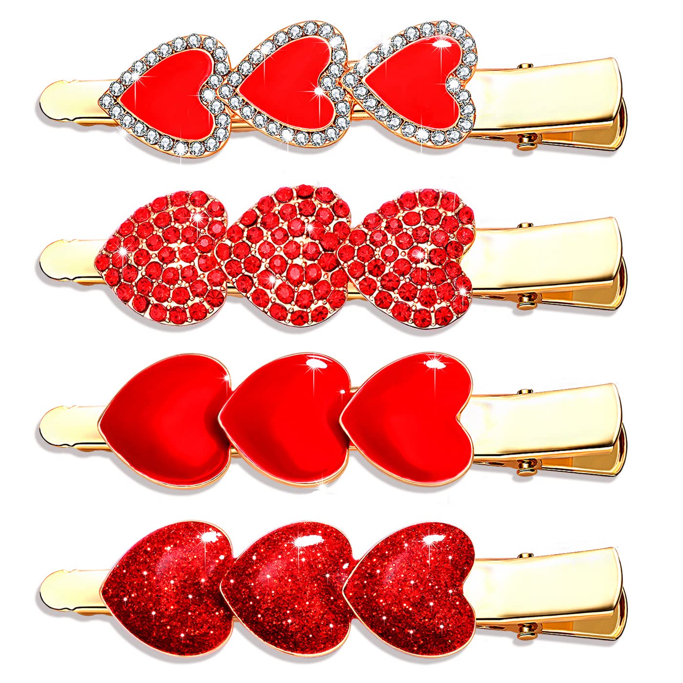 PHALIN 4PCS Valentine’s Day Hair Clips Rhinestone Heart Hairpins for Women Sweet Love Alligator Clips Barrettes Sparkling Styling Hair Accessory (4PCS