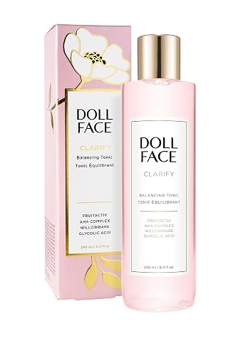 Doll Face Clarify Balancing Toner Glycolic Acid, Willow Bark and Enzymes, for Facial Soothing, Facial Toning 8oz