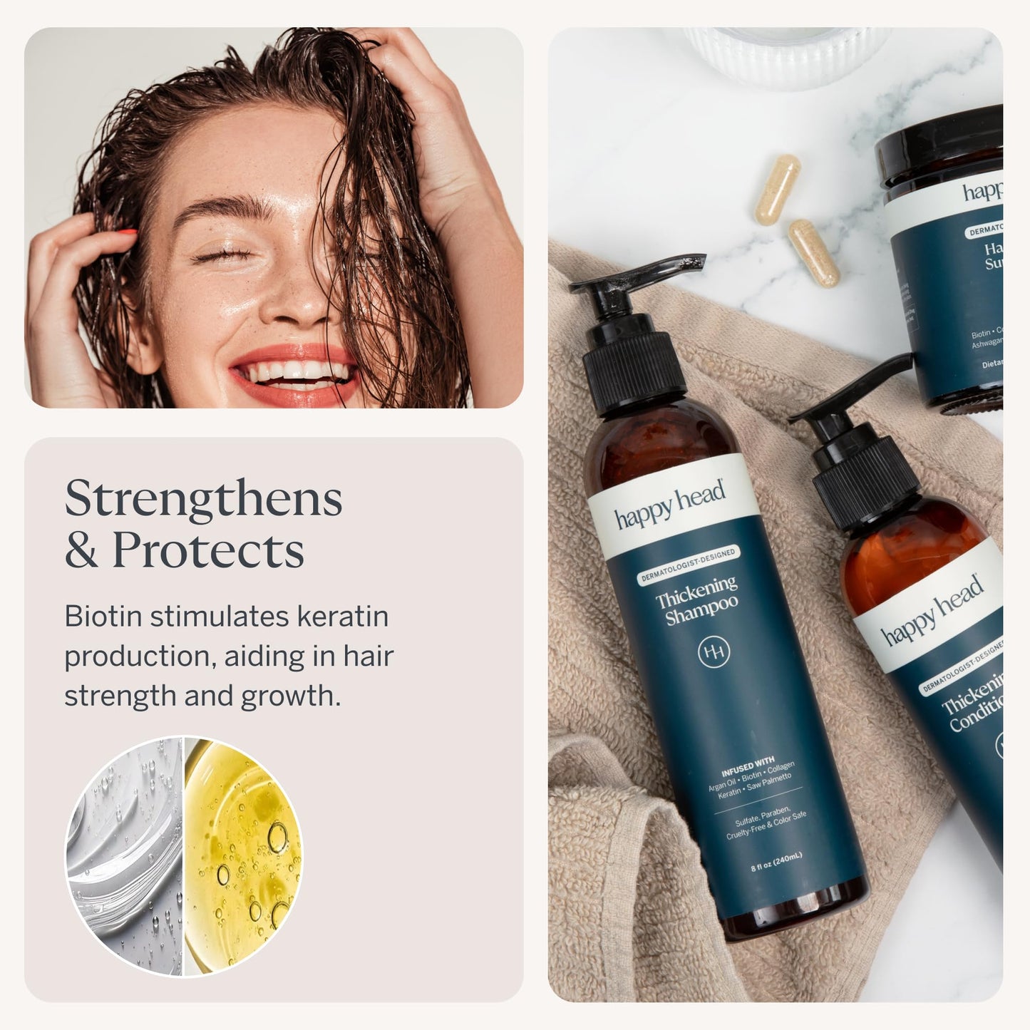 Happy Head Hair Shampoo & Conditioner Set for Men & Women with Biotin, Argan Oil, Collagen & Keratin, Daily Hair Care Routine for All Hair Types