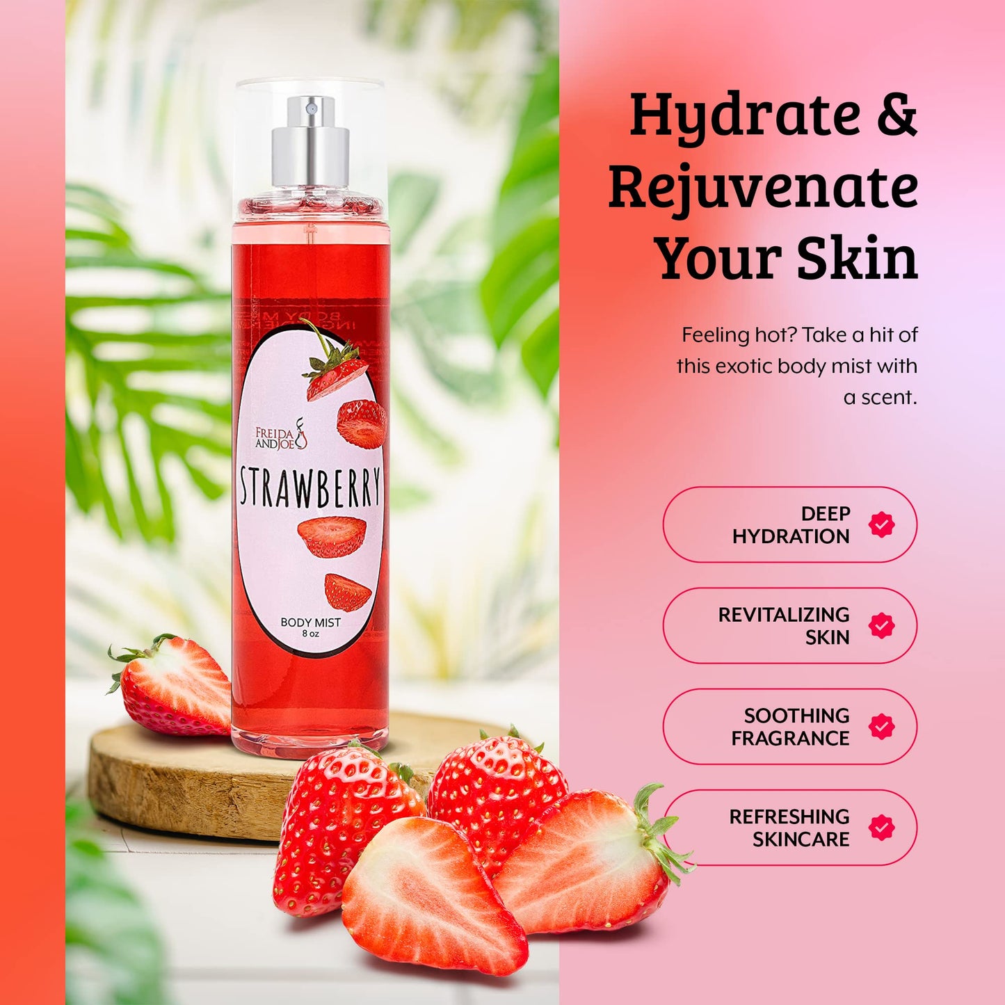 Freida and Joe Luxurious Scented Strawberry Fragrance Body Mist A Sophisticated 8 oz Gift Stocking Stuffer Exquisitely Crafted for Women's Sublime Beauty & Personal Care Freida and Joe