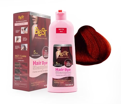 BLEST PROFESSIONAL HAIR CARE Hair Dye 2-in-1 Shampoo Color for Quick Gray Coverage - Semi Permanent Hair Color for Men and Women - 500ml (Red)