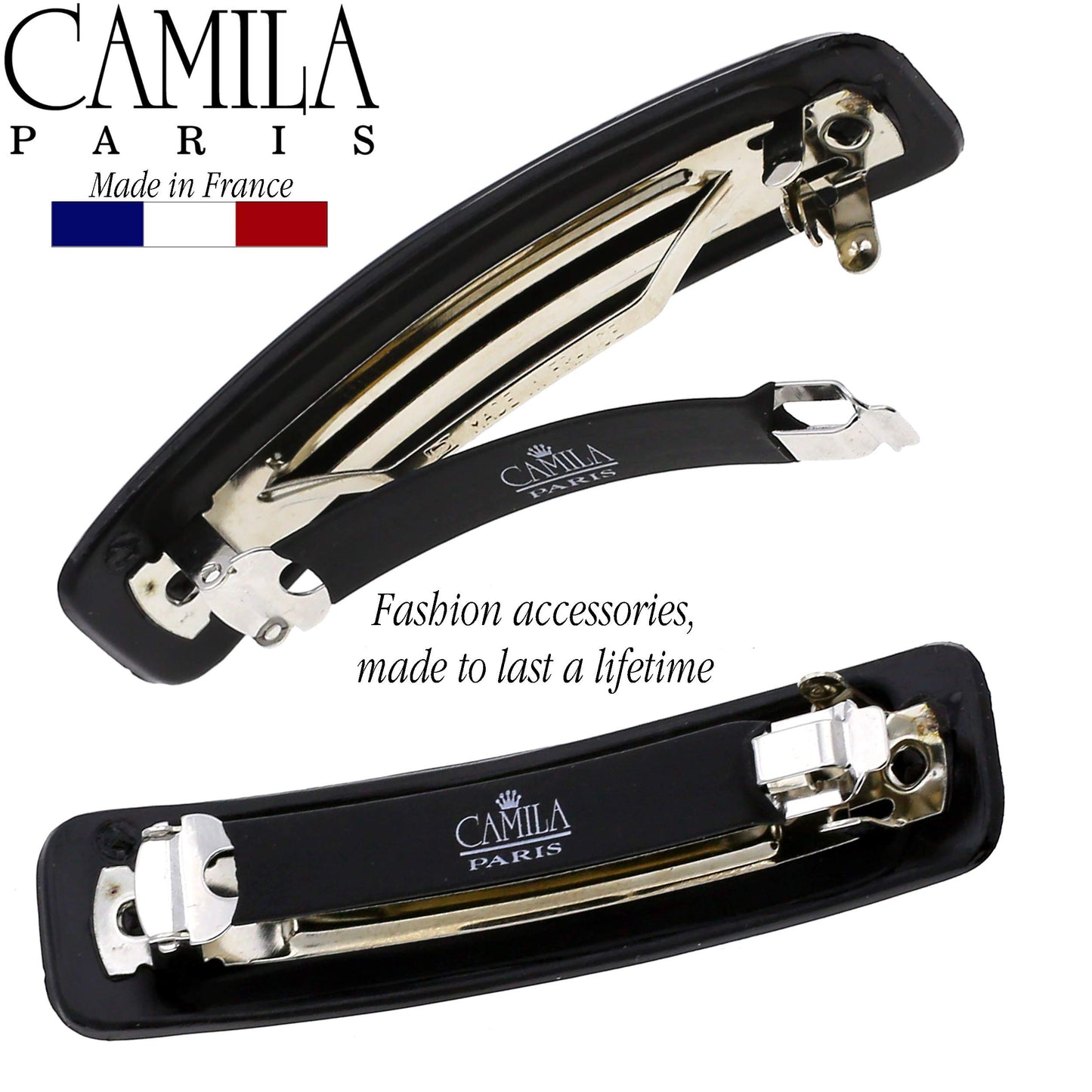 Camila Paris CP3019 French Hair Barrette Clip for Girls, Black, Rubberized Metal Clasp Strong Hold Grip Hair Clips for Women, No Slip Durable