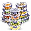 JoyJolt 24pc Borosilicate Glass Storage Containers with Lids | 12 Airtight/Freezer Safe Food Storage Containers for Pantry and Kitchen | Meal Prep…